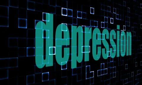 Pixelated words depression on digital background Stock Illustration