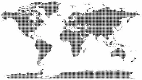 Pixelated world map graphic made of square grid patterns with technology Stock Illustration