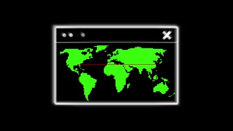 Pixelated World Map in Green within a Computer Window with Red Line Across .. Vídeos de archivo 330347513