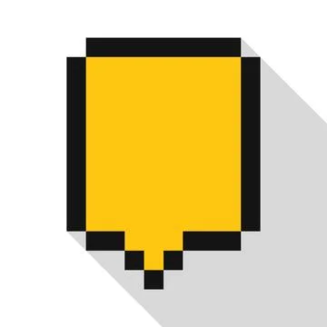 Pixelated yellow speech bubble with black border and long shadow Illustrazione stock
