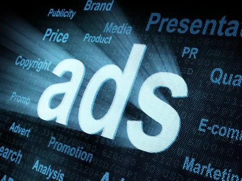 Pixeled word ads on digital screen Stock-Illustration