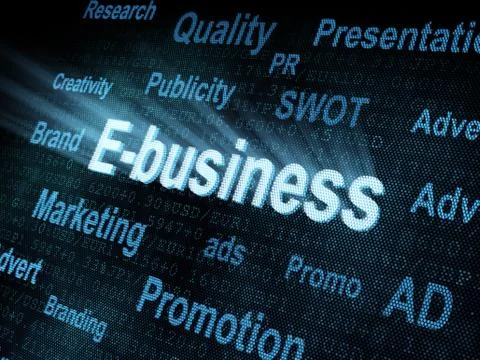 Pixeled word E-business on digital screen Stock-Illustration
