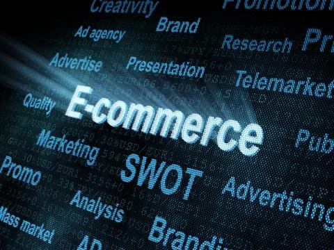 Pixeled word E-commerce on digital screen Stock-Illustration
