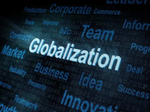 Pixeled word Globalization on digital screen Illustrazione stock