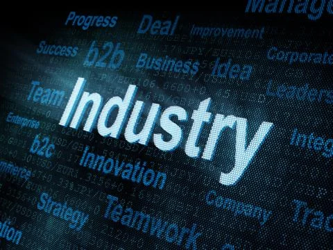 Pixeled word Industry on digital screen Stock-Illustration