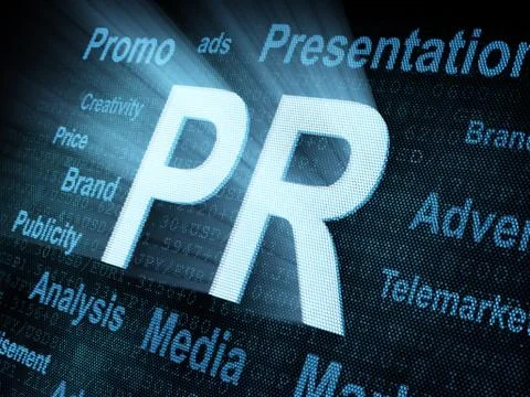 Pixeled word PR on digital screen Stock-Illustration