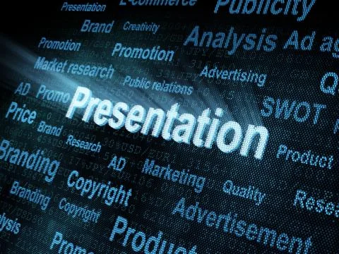 Pixeled word Presentation on digital screen Stock-Illustration