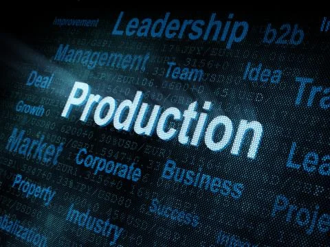 Pixeled word Production on digital screen Stock-Illustration