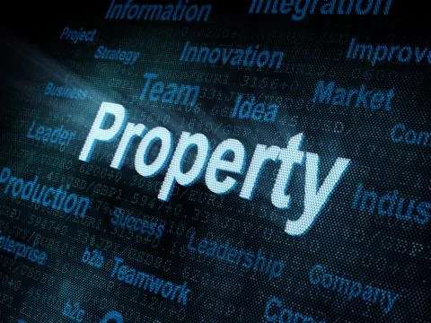 Pixeled word Property on digital screen Stock-Illustration