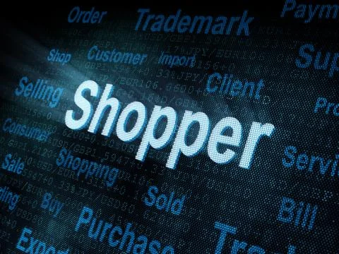 Pixeled word Shopper on digital screen Stock-Illustration