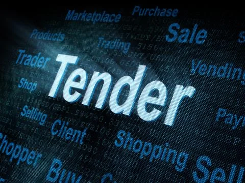 Pixeled word Tender on digital screen Stock-Illustration