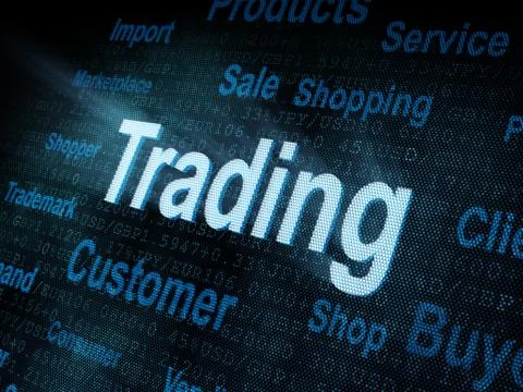 Pixeled word Trading on digital screen Stock-Illustration