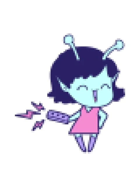Pixelize effect animation of cartoon alien girl laughing with remote control Stock Footage 324075991