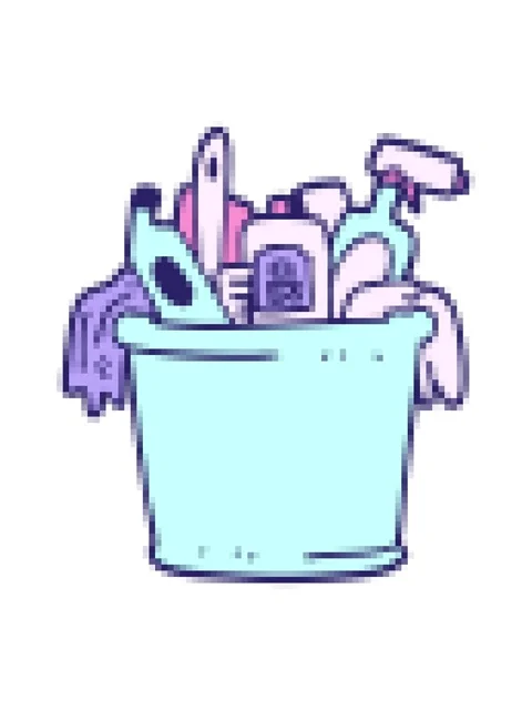 Pixelize effect animation of cartoon doodle house cleaning products Stock Footage 324174600