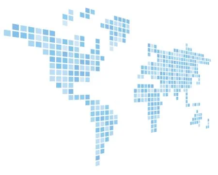 Pixelized map of World. Side perspective. Black vector map Stock Illustration