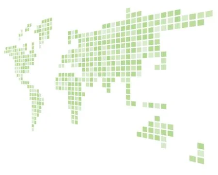 Pixelized map of World. Side perspective. Black vector map Stock Illustration