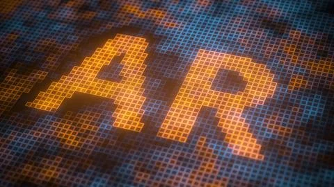 Pixels on the screen compose AR text. 3D rendering Ilustração Stock