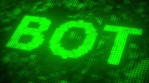 Pixels on the screen compose BOT text. 3D rendering Ilustração Stock