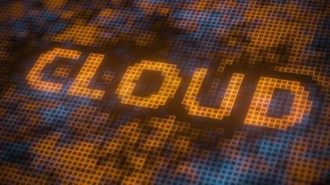 Pixels on the screen compose CLOUD text. 3D rendering Stock Illustration