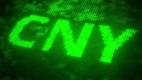 Pixels on the screen compose CNY text. 3D rendering 스톡 일러스트