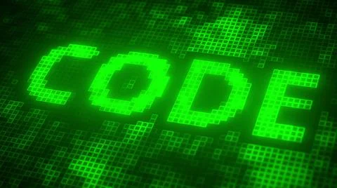 Pixels on the screen compose CODE text. 3D rendering Stock-Illustration