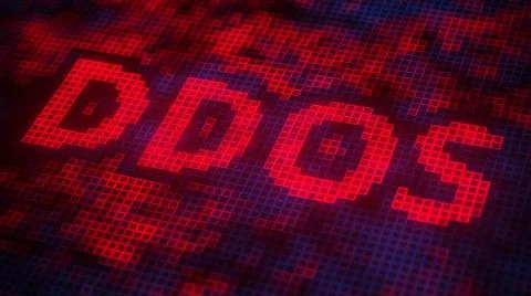 Pixels on the screen compose DDOS text. 3D rendering Stock Illustration