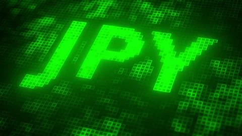Pixels on the screen compose JPY text. 3D rendering Ilustração Stock