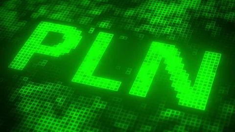Pixels on the screen compose PLN text. 3D rendering Ilustração Stock