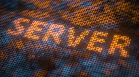 Pixels on the screen compose SERVER text. 3D rendering Ilustração Stock