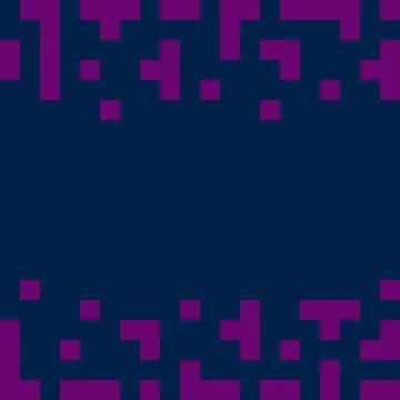 Pixels Top and Bottom Frame border Trendy violet on dark blue. Pixel Art Copy Stock Illustration