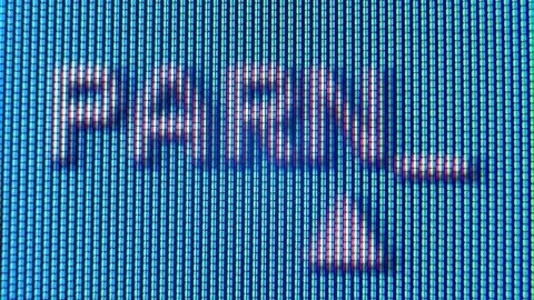 Pixels in the working old analog TV screen close up. Red, blue and green dot Stock Footage 145914122