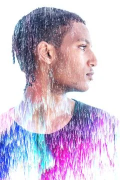 Pixelsort effect mixed with a portrait of a man Stock Photos