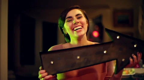Pixie cut beautiful woman laughing sign laugh Stock Footage 56718997