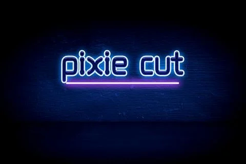Pixie cut - blue neon announcement signboard Stock Illustration
