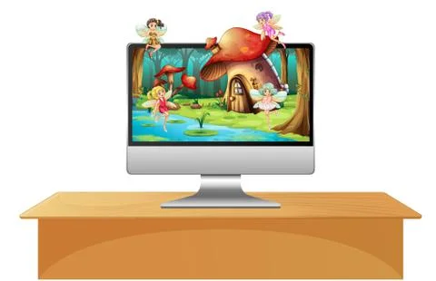 Pixie fairy on computer screen 스톡 일러스트
