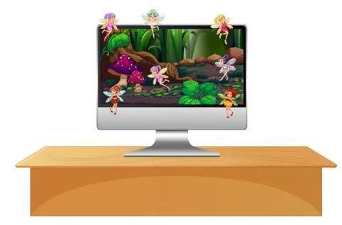 Pixie fairy on computer screen Stock Illustration
