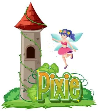 Pixie logo with little fairies on white background Stock Illustration