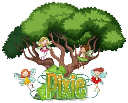 Pixie logo with little fairies on white background 스톡 일러스트