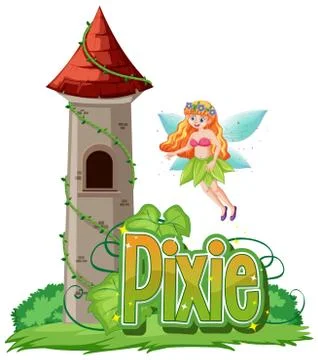 Pixie logo with little fairies on white background 스톡 일러스트
