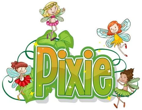 Pixie logo with little fairies on white background Stock Illustration