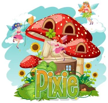 Pixie logo with little fairies on white background Stock Illustration