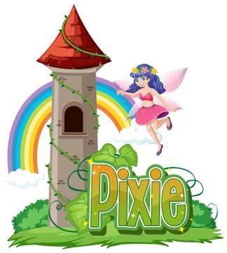 Pixie logo with little fairies on white background Stock Illustration