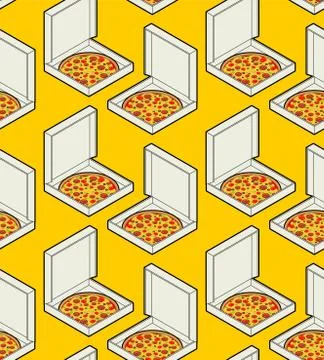 Pizza and box pattern seamless. Fast food background. Vector ornament Stock Illustration