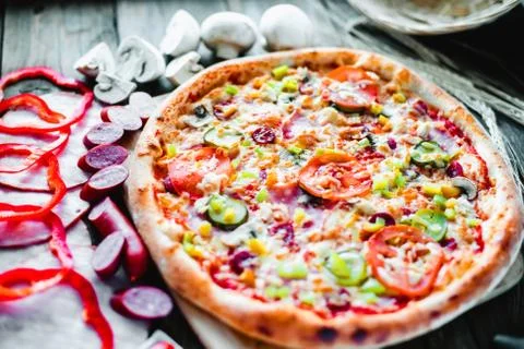 Pizza and components 스톡 사진