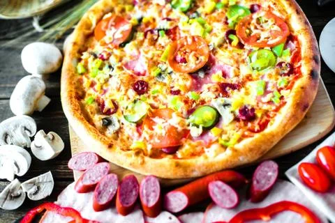 Pizza and components 스톡 사진