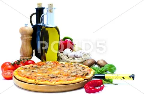 Pizza and ingredients Stock Photos