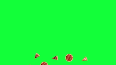Pizza and slices animation elements on green screen chroma key Stock Footage 130027745