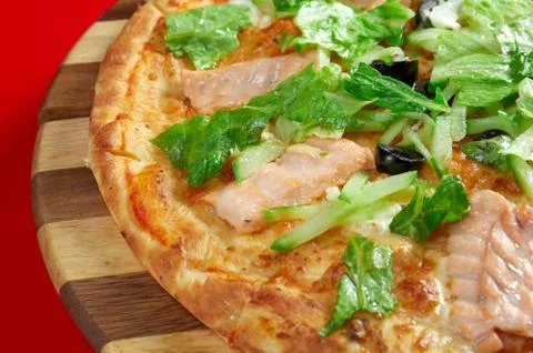 Pizza atlantic salmon Foto stock