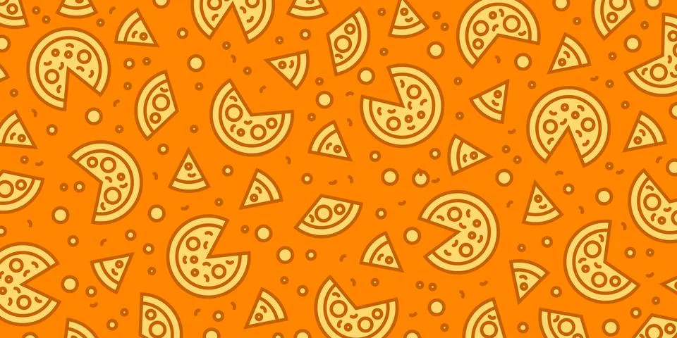 Pizza backdrop. Line pizza pattern on orange background. Vector illustration Stock Illustration