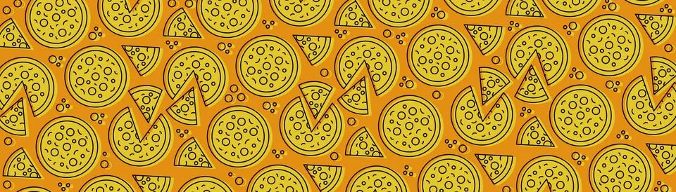 Pizza backdrop. Pizza slices pattern on orange background. Vector illustration Stock Illustration